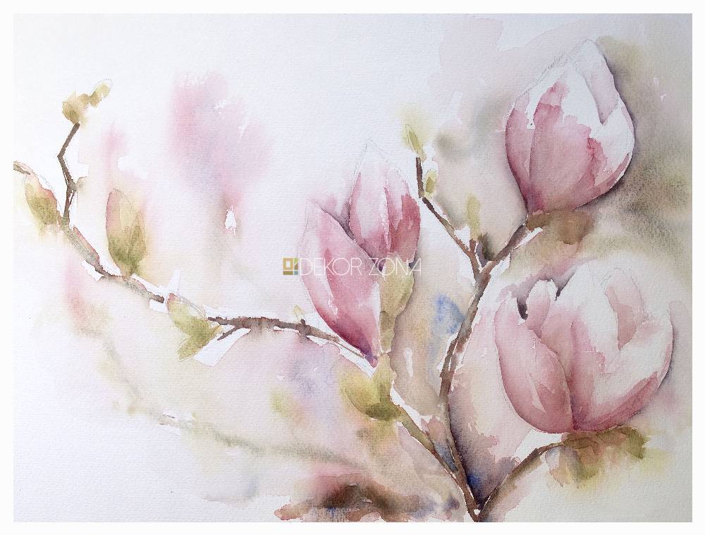 Magnolije u cvetu – Akvarel